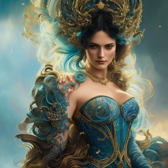 Hyperdetailed Goddess in Royal Blue Corset