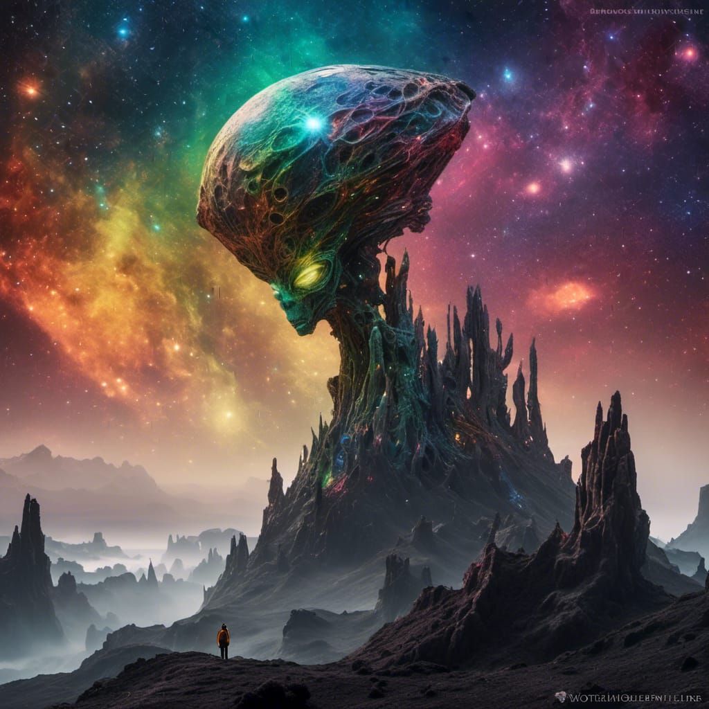 Alien Explorer Among Nebulae in Sci-Fi Scene