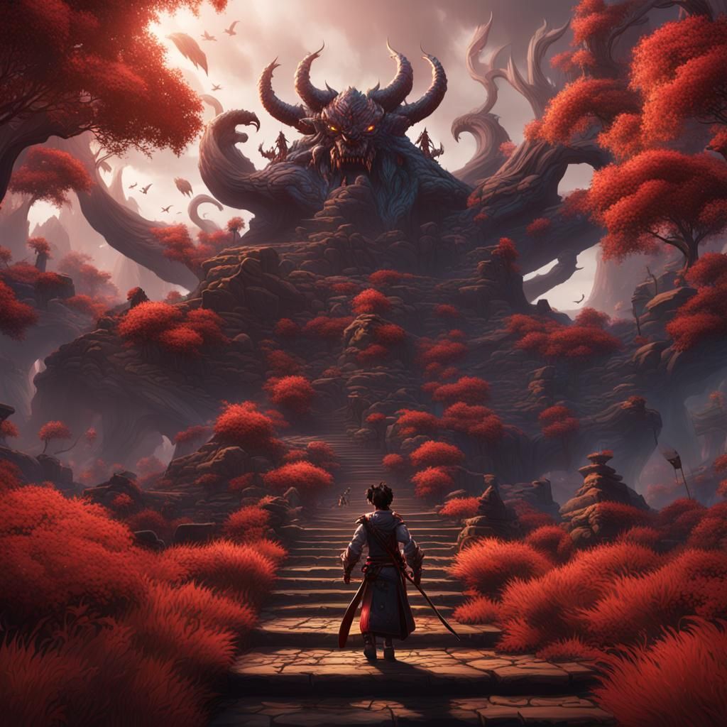 Akaza from Demon Slayer: Detailed Matte Painting