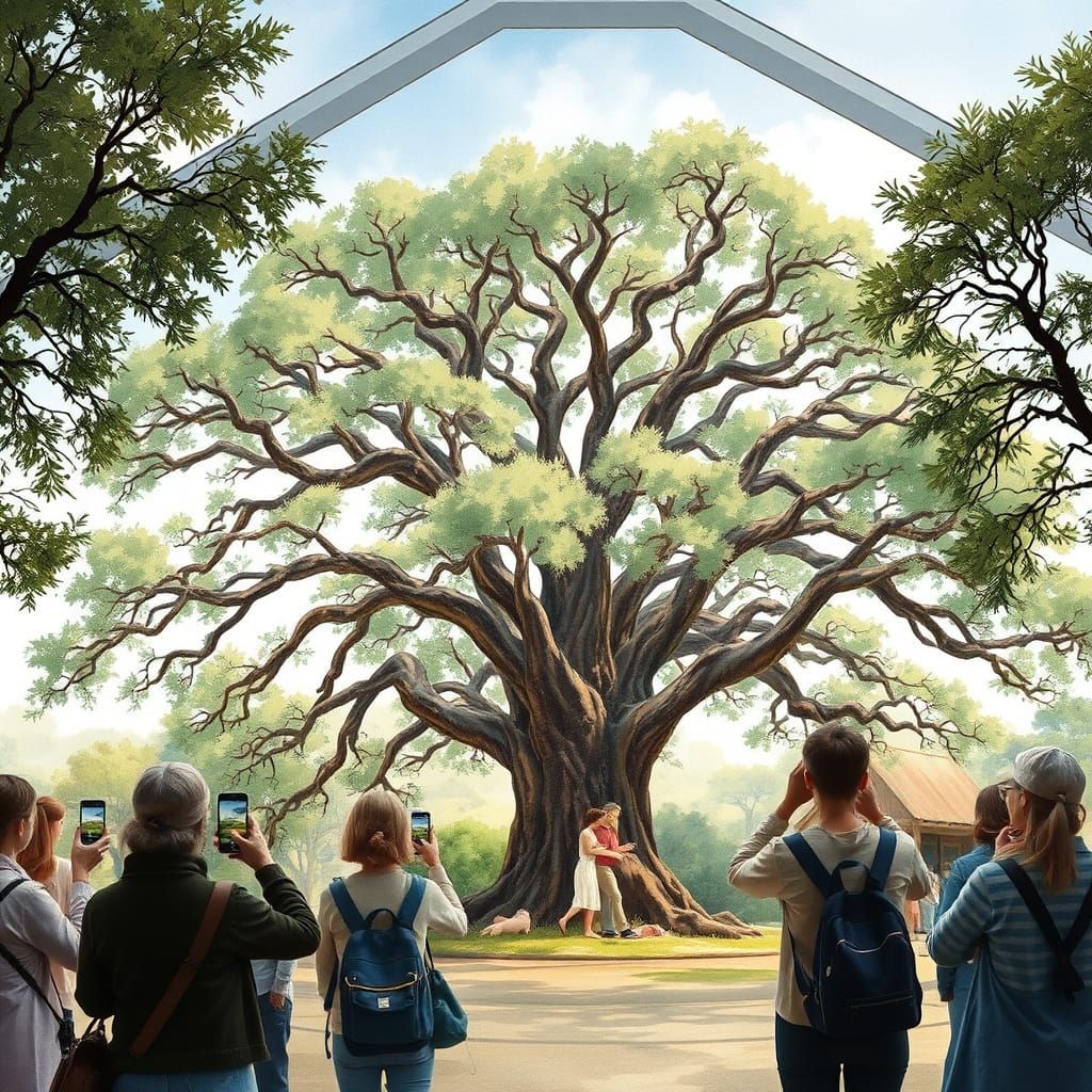 Oak Tree in Whimsical Watercolor Tree Museum