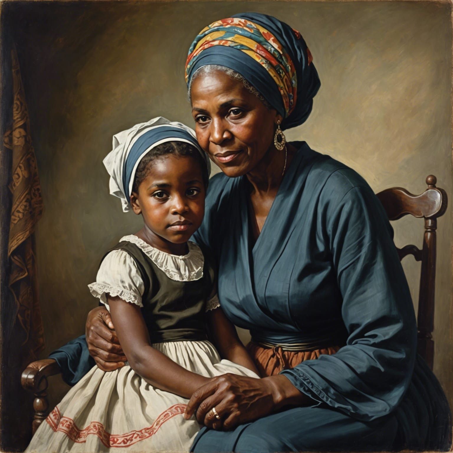 Grandmother and Granddaughter, Georgian Era Painting