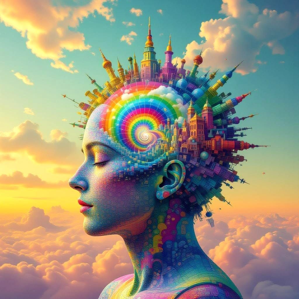 Surrealcore Cityscape in Vibrant Pearlescent Hues