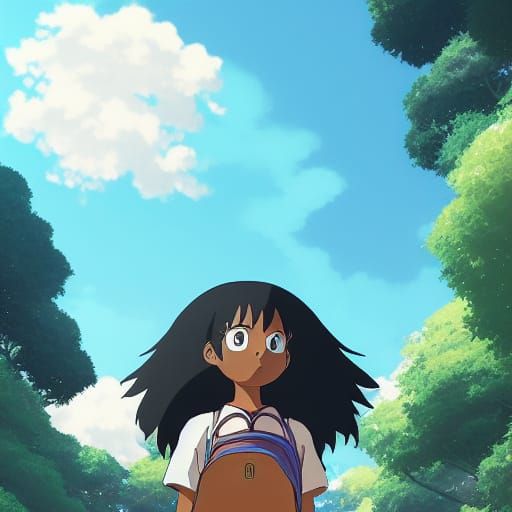 Black Beauty and Doraemon in Ghibli Anime Style