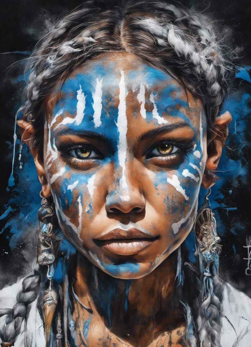 Tribal Shaman with Tattoos, Graffiti Art Style