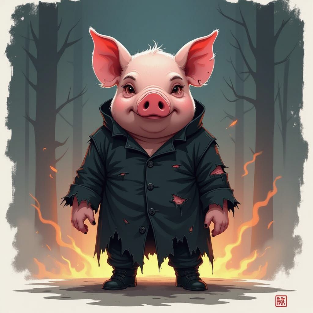 Menacing Pig in Dark Fantasy Style