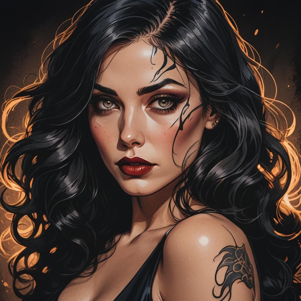 Gorgeous Tattoo Artist in Dark Comic Book Style