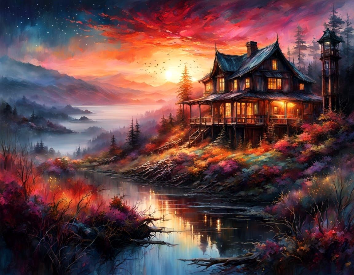 Mountain Retreat: Vibrant Dusk