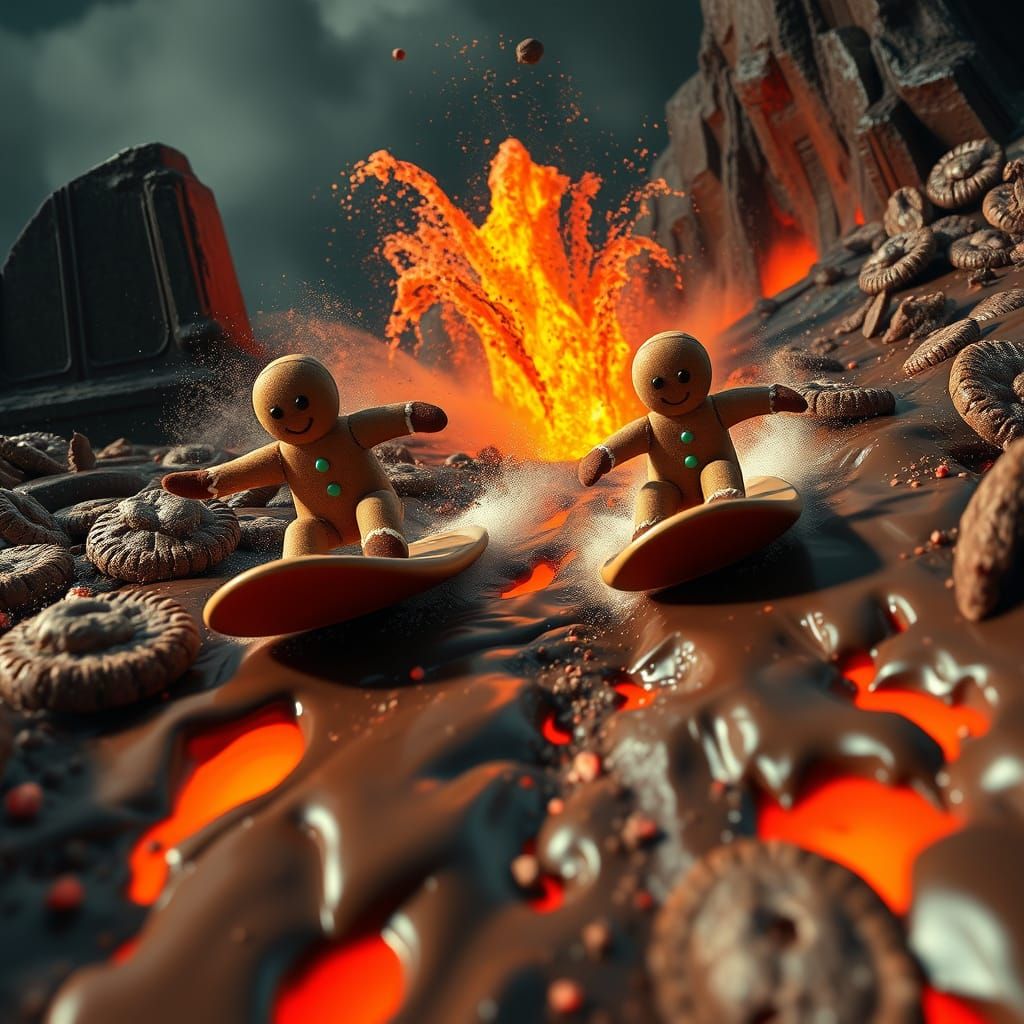 Gingerbread Surfers Ride Molten Chocolate Waves