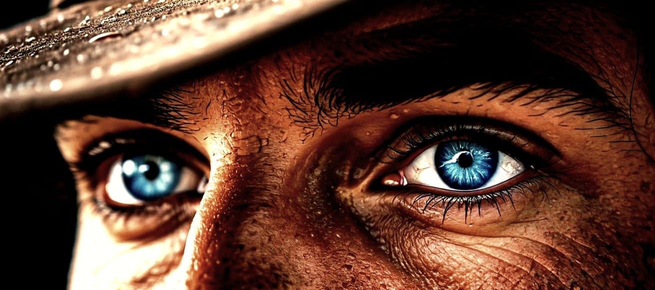 Hyperrealistic Cowboy Close-Up Portrait with Stetson Hat