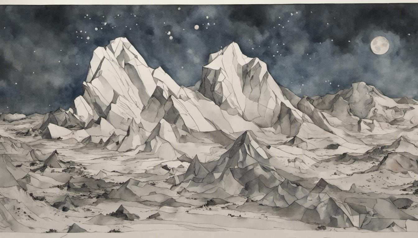 Lunar Base Camp on Moon in Van Gogh Style