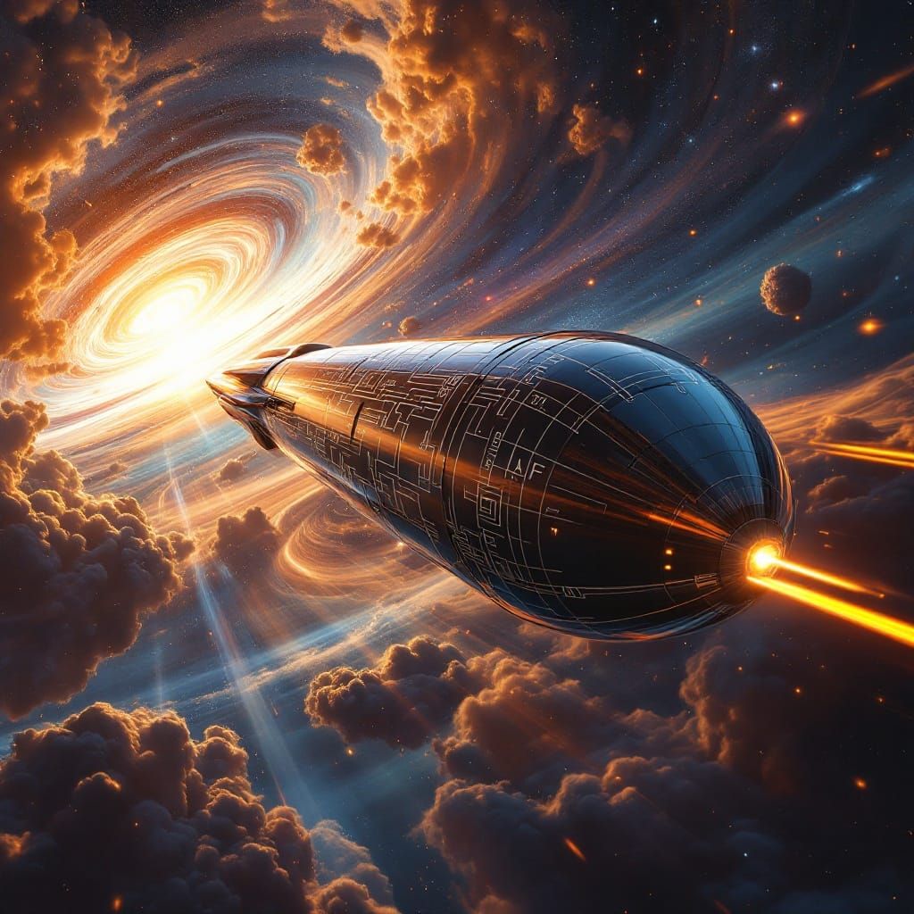 Sleek Spacecraft Soars Through Cosmic Hues