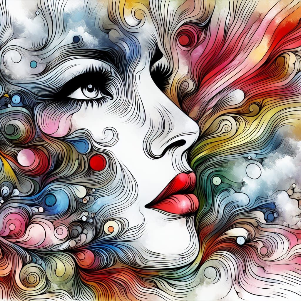 Ethereal Ink Art Piece with Soft Pastels and Vivid Details