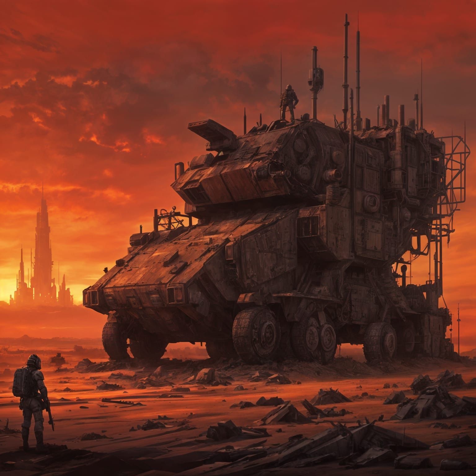 Giant Mechanical Fortress Patrols Post-Apocalyptic Horizon