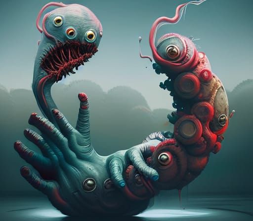 Worm Monster in Experimental Digital Art Style