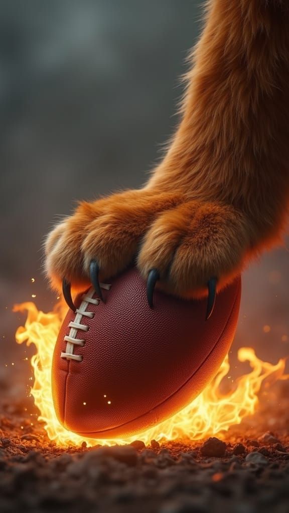 Giant Tiger Paw Nudges Flaming Football
