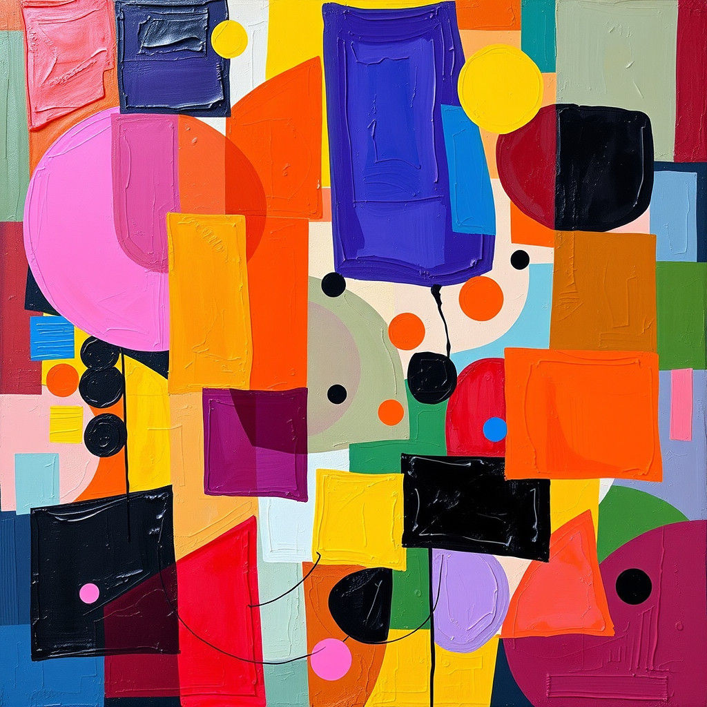 Abstract Composition with Cubist Shapes in Oil Paint