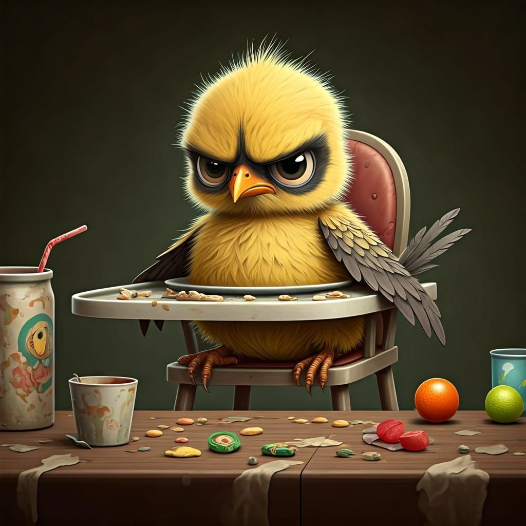 Grumpy Bird Chick Refuses Food in Grotesque Style