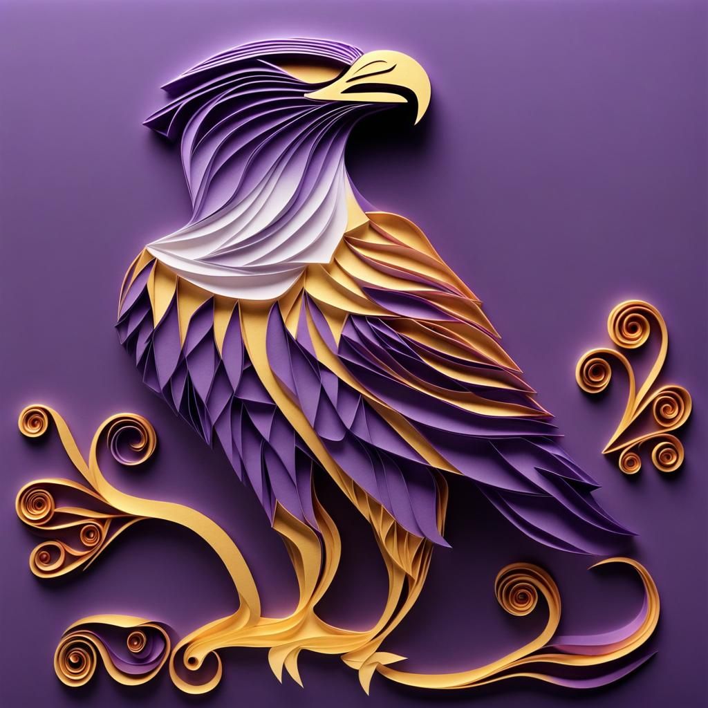 Purple Paper Quilled Eagle on Gold Background