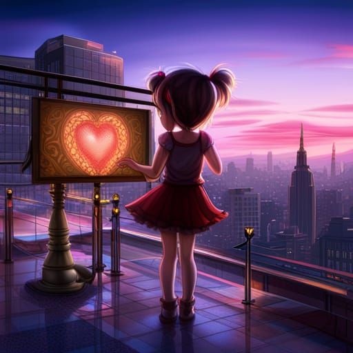 Anime Billboard with City Lights and Neon Love