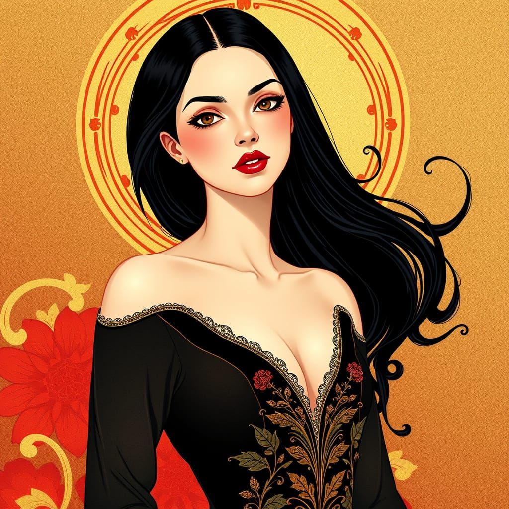 Elegant Woman with Rich Ornamentation and Luxurious Atmosphe...