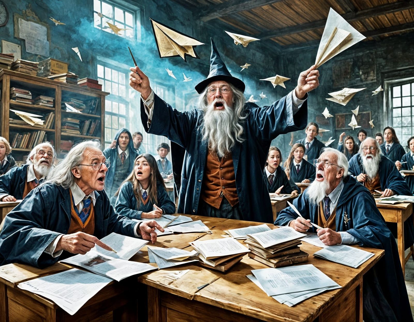 Wizard Apprentice Classroom Chaos: Acrylic Fantasy Art