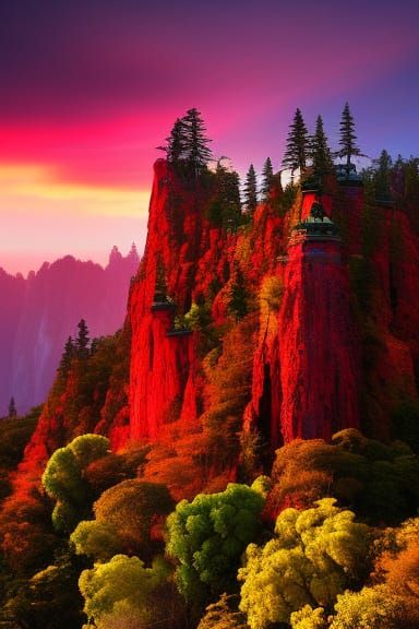 Magnificent Ruby Castle in Space, Fantasy Art