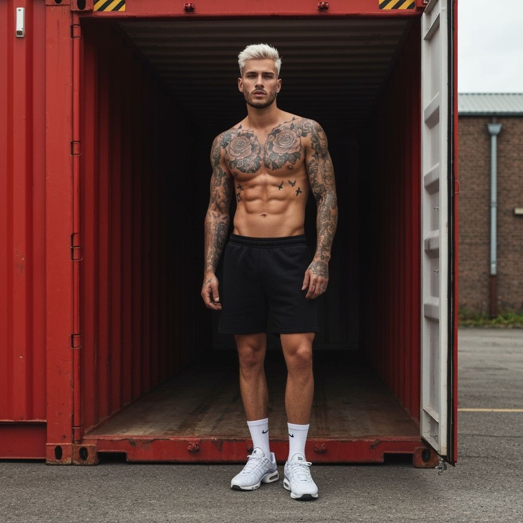 Athletic Male Model Posing by Shipping Container