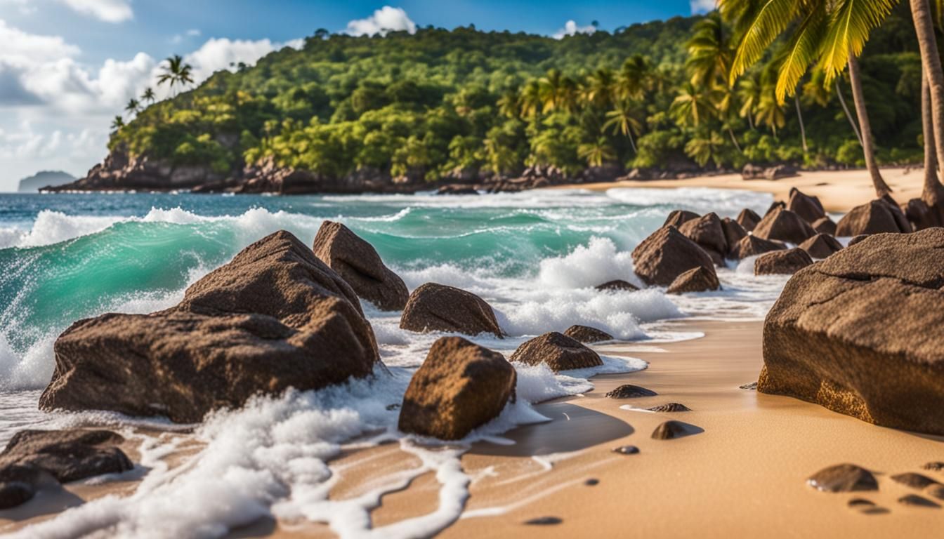 Secluded Tropical Beach with Crashing Waves