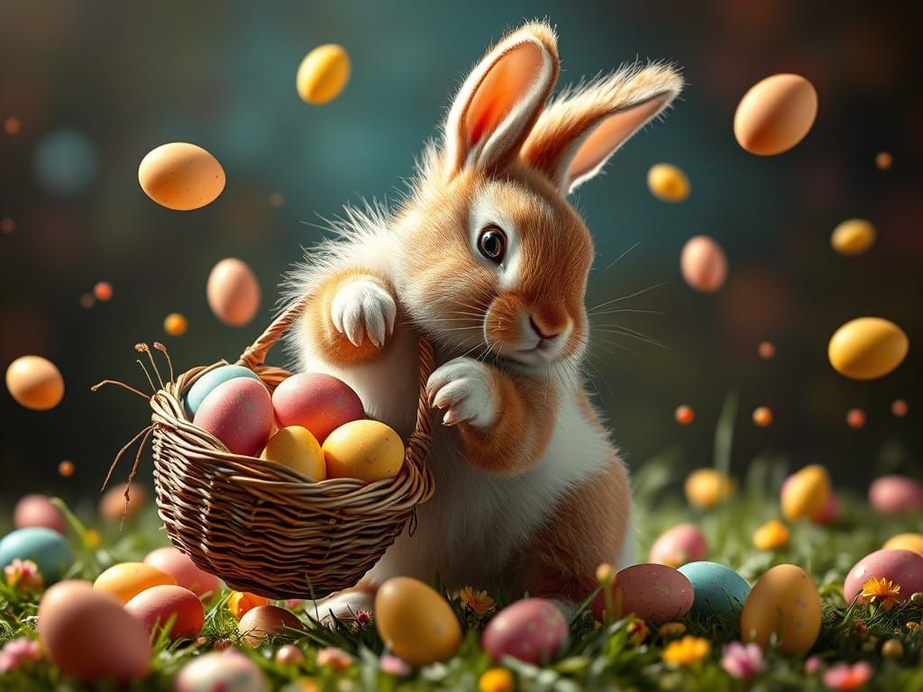 Fluffy Bunny in Mid-Air Easter Egg Splash