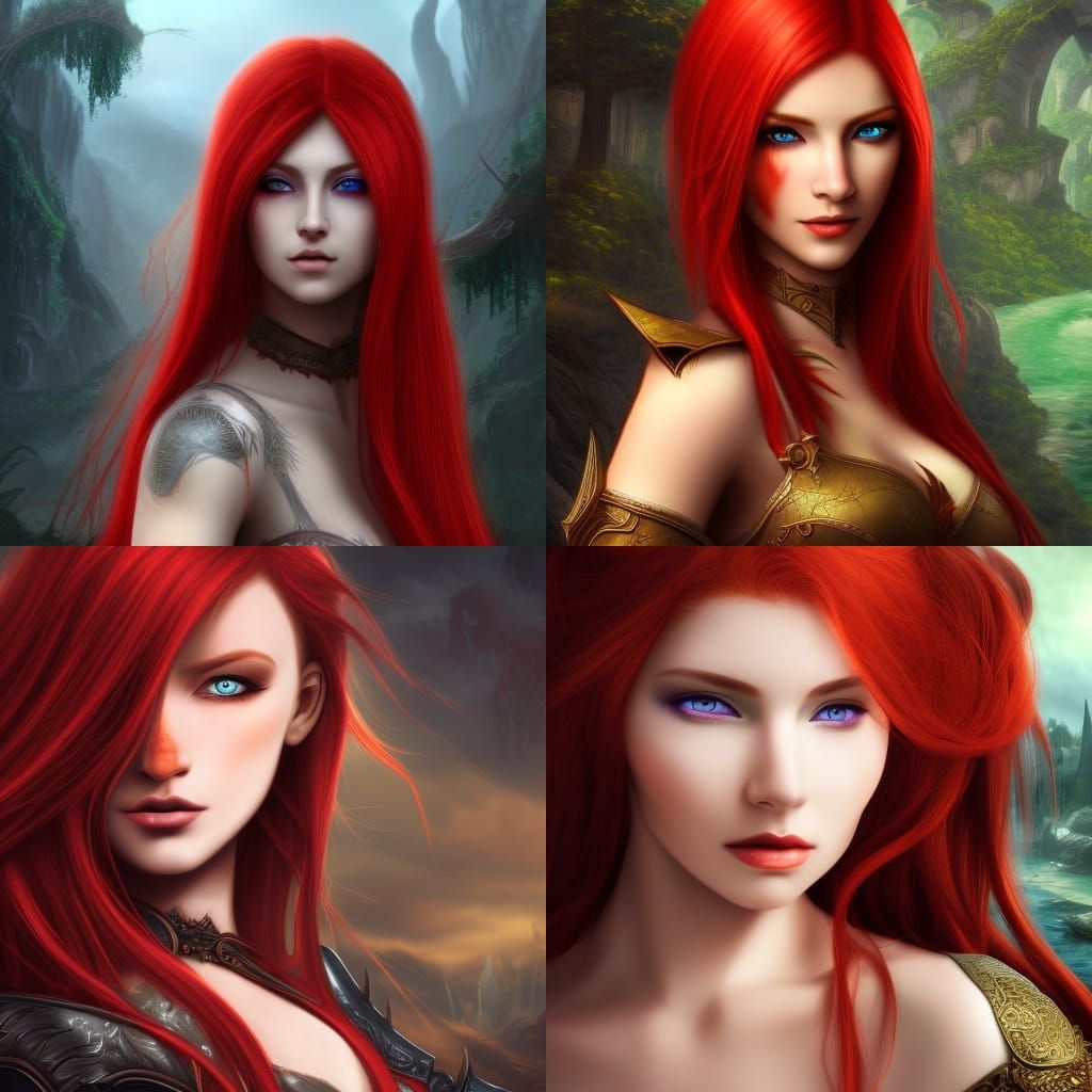 Fantasy Half-Elf with Red Hair and Green Eyes