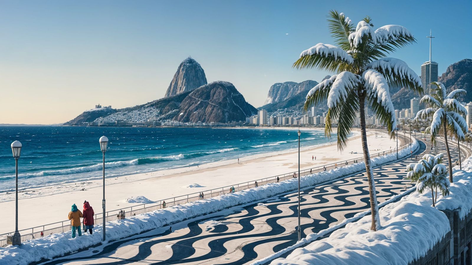 Copacabana Beach Under Winter Snow, Digital Painting