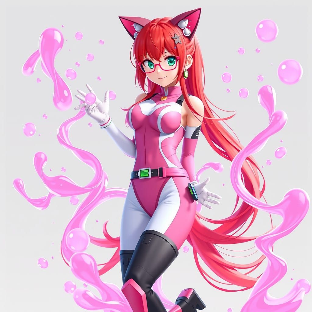 Vibrant Anime Girl Manipulates Pink Gum with Cat Ears and 3D...