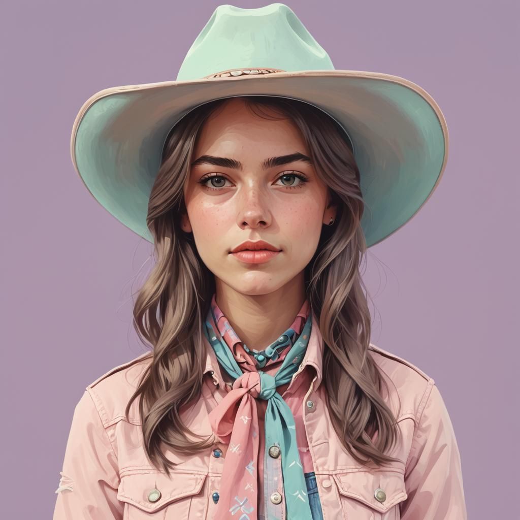 Teen Cowgirl Portrait in Pastel Digital Art