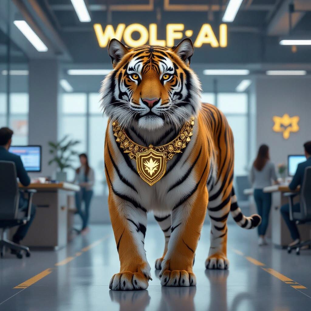 Bengal Tiger in WOLF~AI Office: Futuristic Minimalism