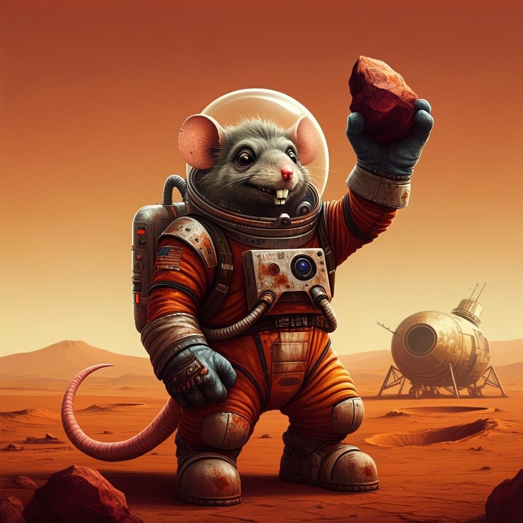RatFink Martian Explorer in Retro-Futuristic Spacesuit