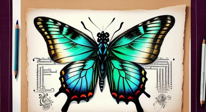 Antique Butterfly Anatomy Drawing with Latin Script