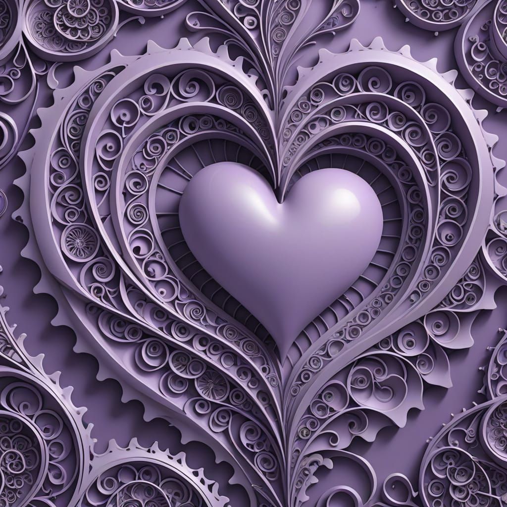 Ethereal Lilac Heart Fractal Art in Soft Pastel Hues