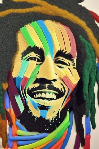 Bob Marley Portrait Constructed from Colorful Pasta