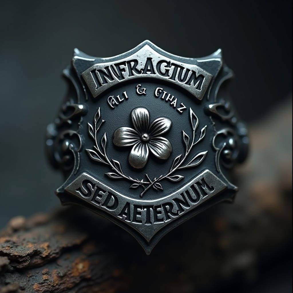 Epic Shield Ring with Gothic Script and Ancient Symbols