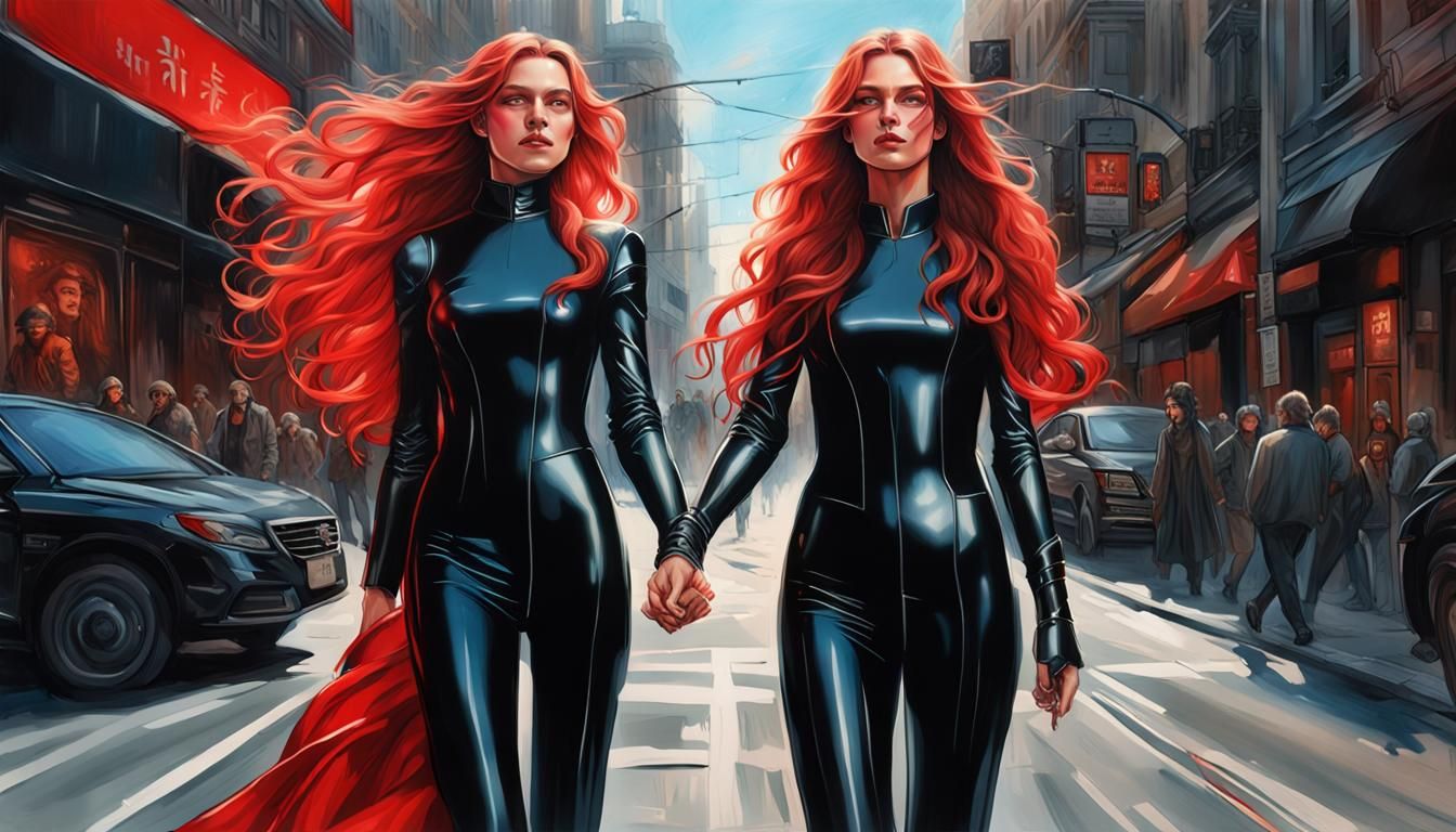 Woman in Catsuit Guides Man: Sorayama Style