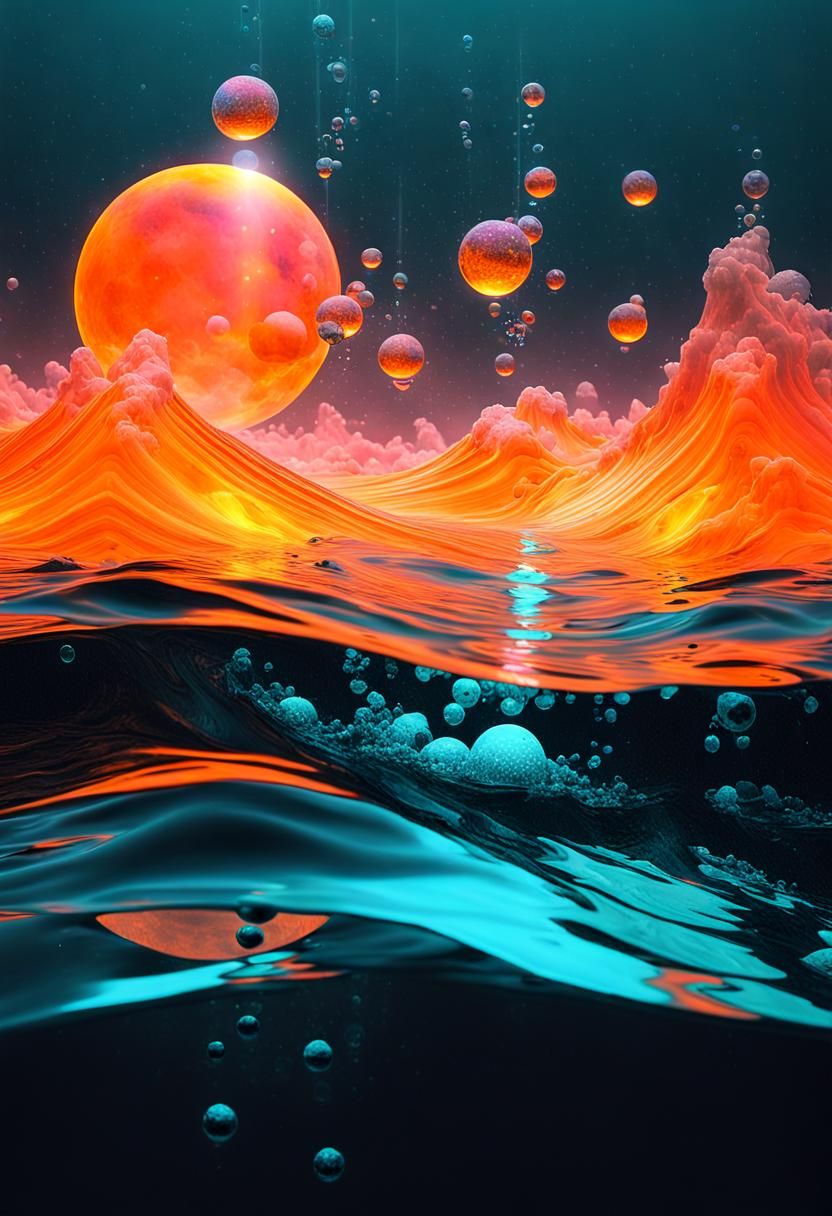 Neon Waves Submerged in Inky Waters