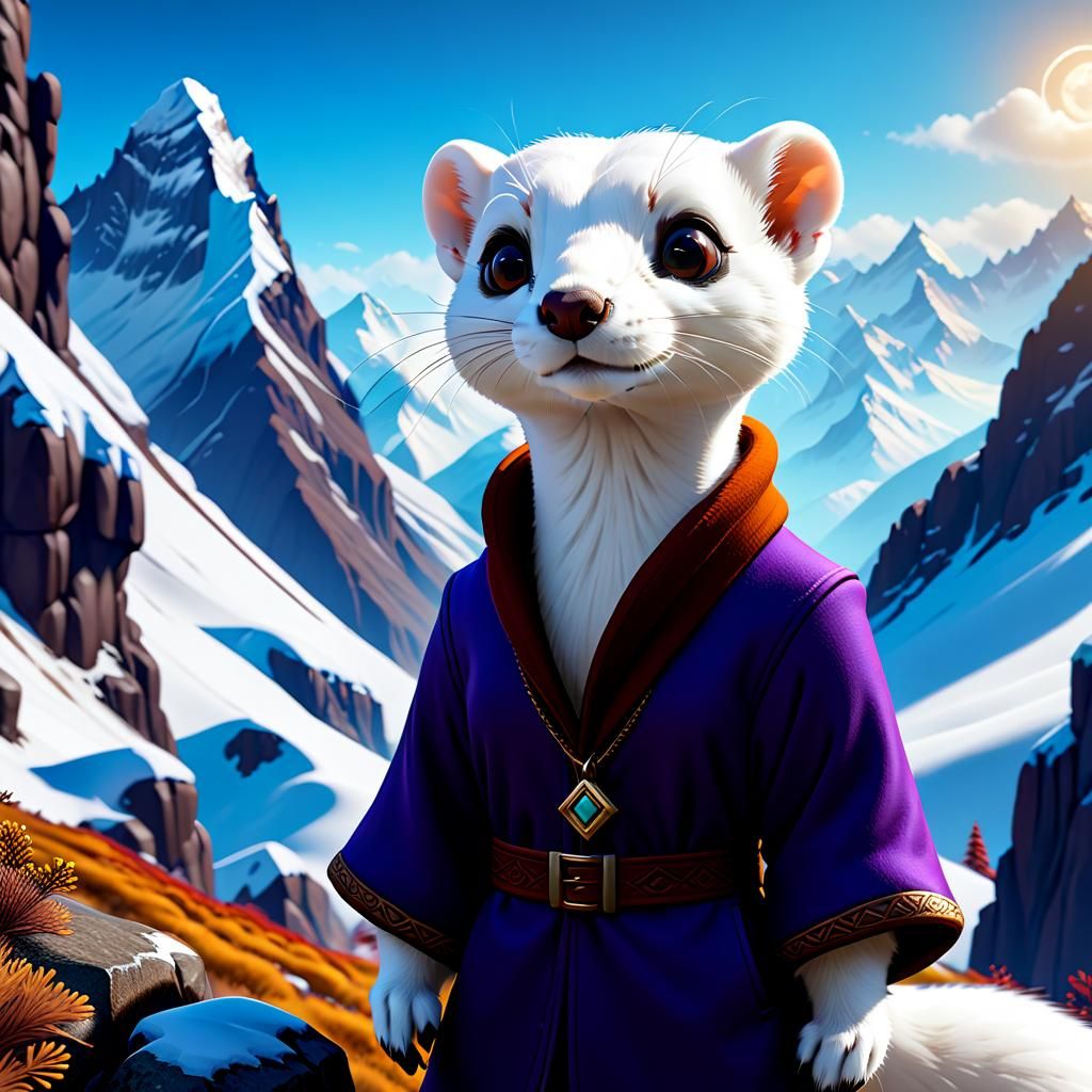 Ermine Adventurer in the Himalayas: Detailed Matte Painting