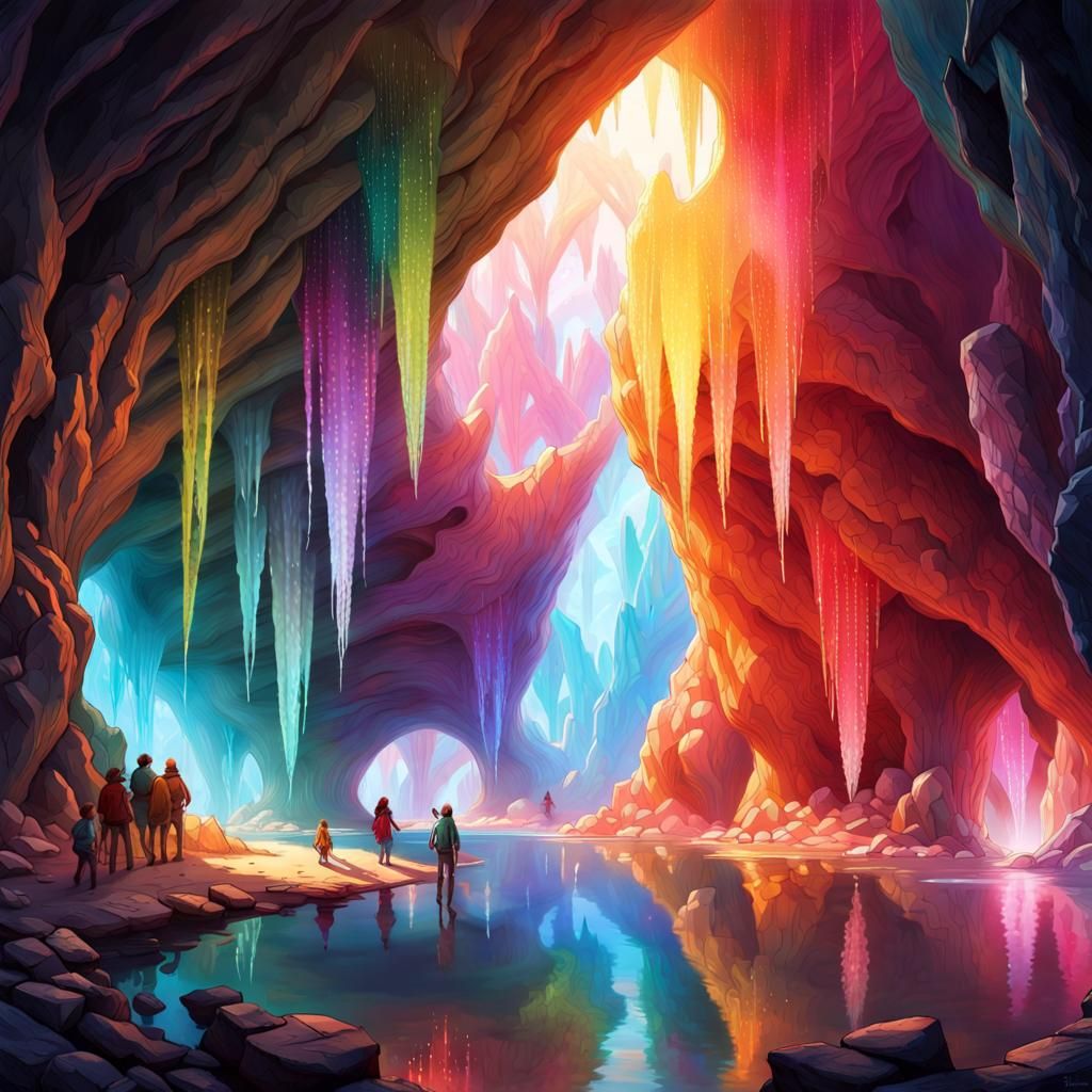 Rainbow Crystal Cave with Rivers of Light