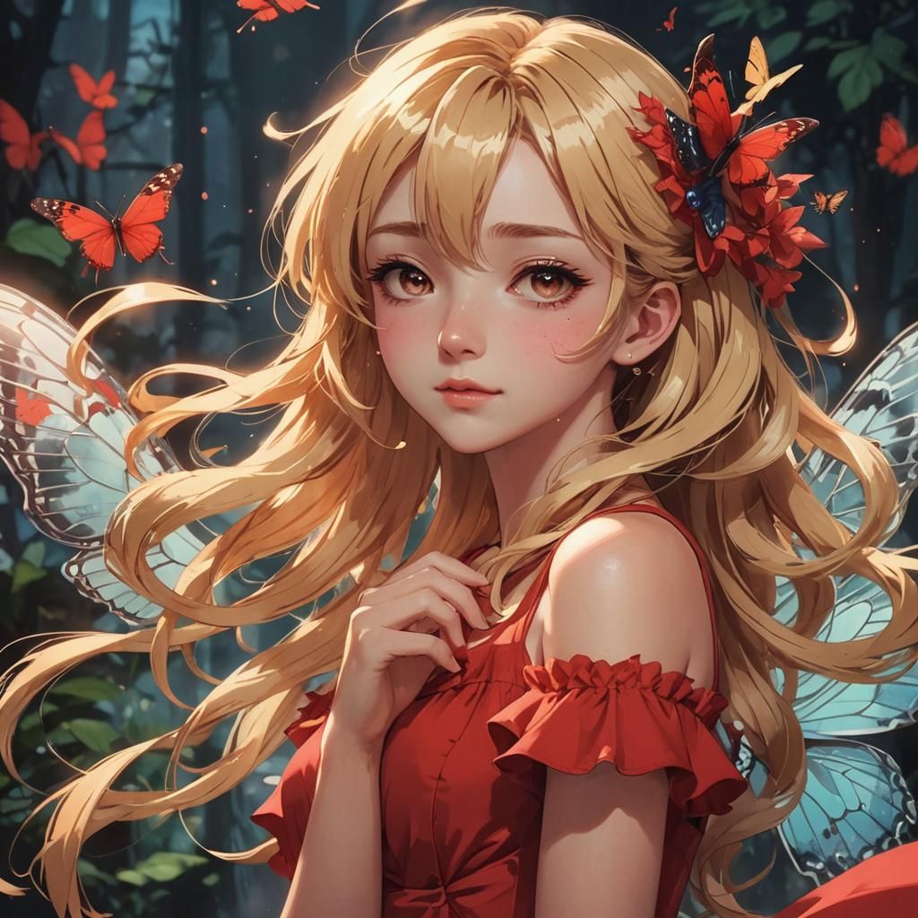 Anime Girl with Butterfly Wings in Manga Style