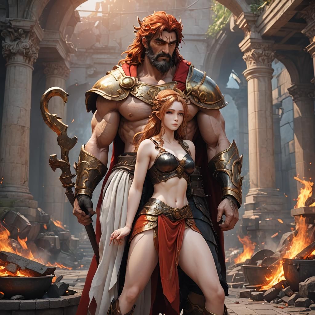 Hephaestus and Aphrodite in Detailed 3D Anime Art