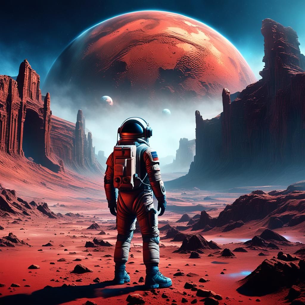 Surrealist Astronaut on Mars in Ancient City