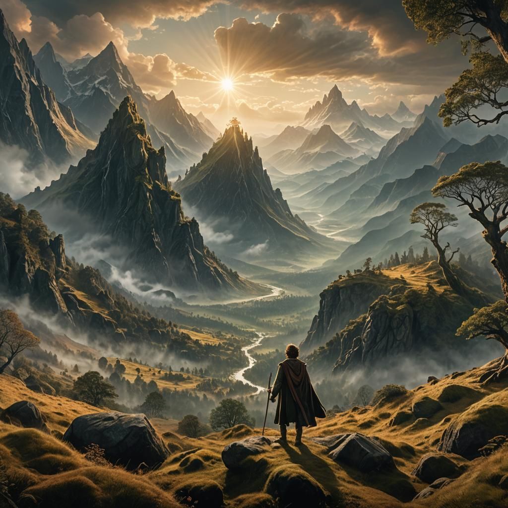 Epic Fantasy Landscape with Frodo in Digital Painting