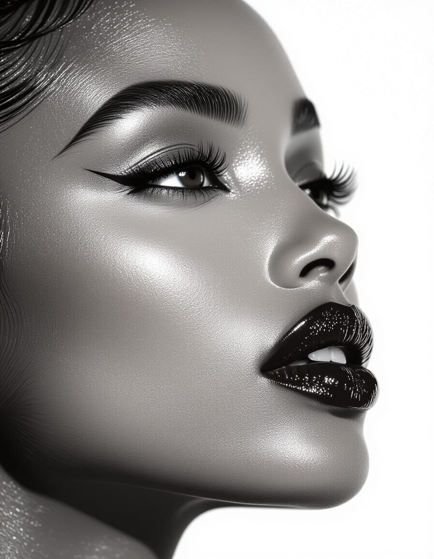 Monochrome Portrait of Woman's Lips with Gloss