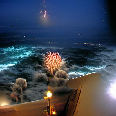 Spectacular Fireworks Display Over the Ocean