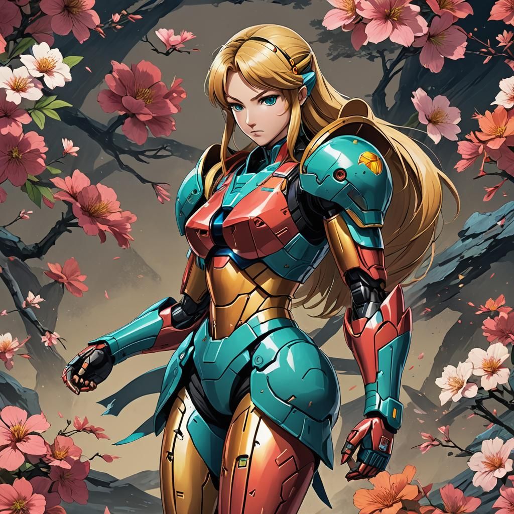 Samus Aran in Kimono: Cel-Shaded Anime Art